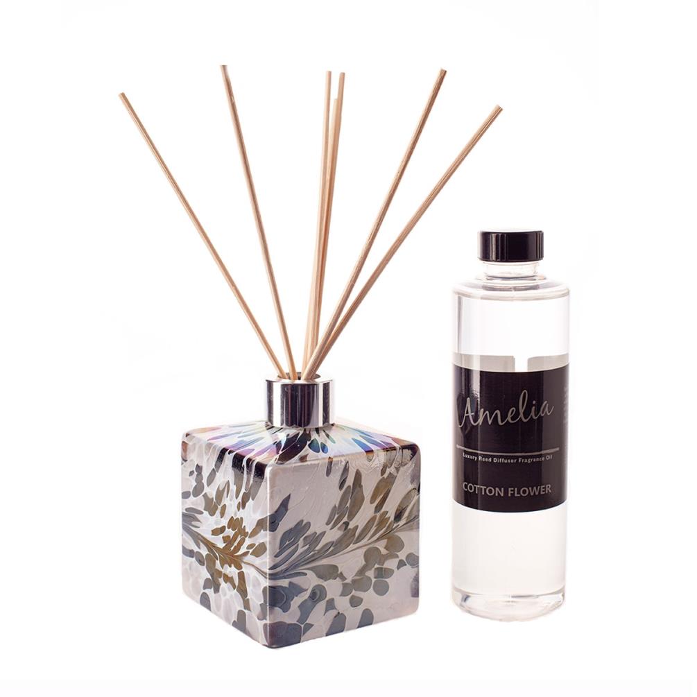 Amelia Art Glass Black Grey & White Square Reed Diffuser Gift Set  £35.99